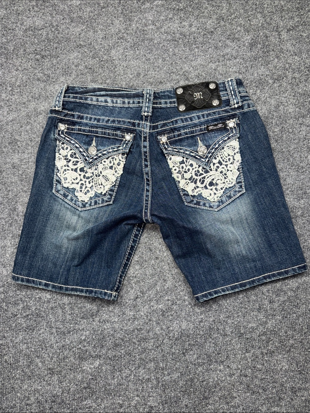 Miss Me Women's Dark Blue Faded Denim Bermuda Shorts